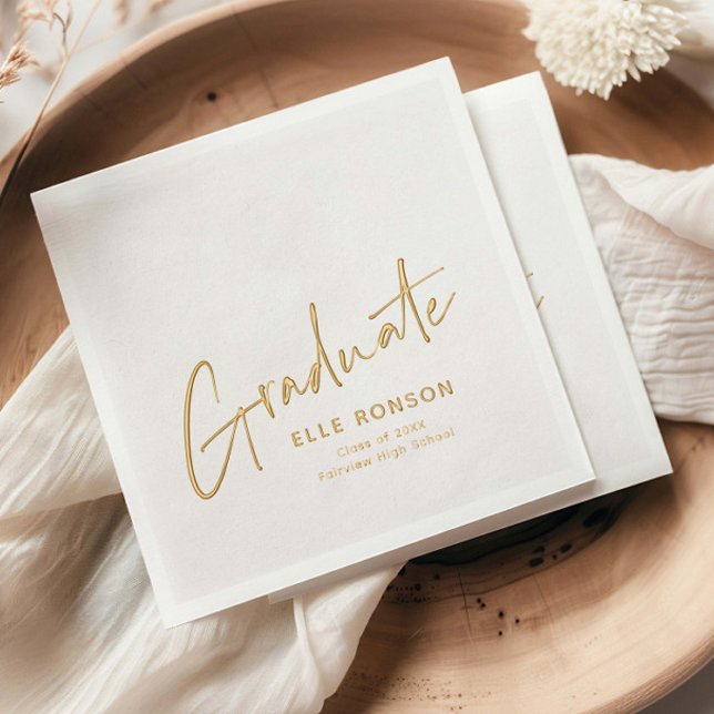 Graduation moderne avec lettres manuscrites (Elegant Foil Graduation Party Napkins.)