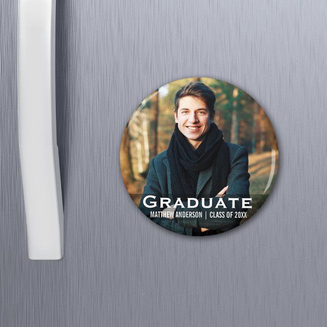 Graduation Moderne Photo Magnet Round (Customize to change text size or text style.)
