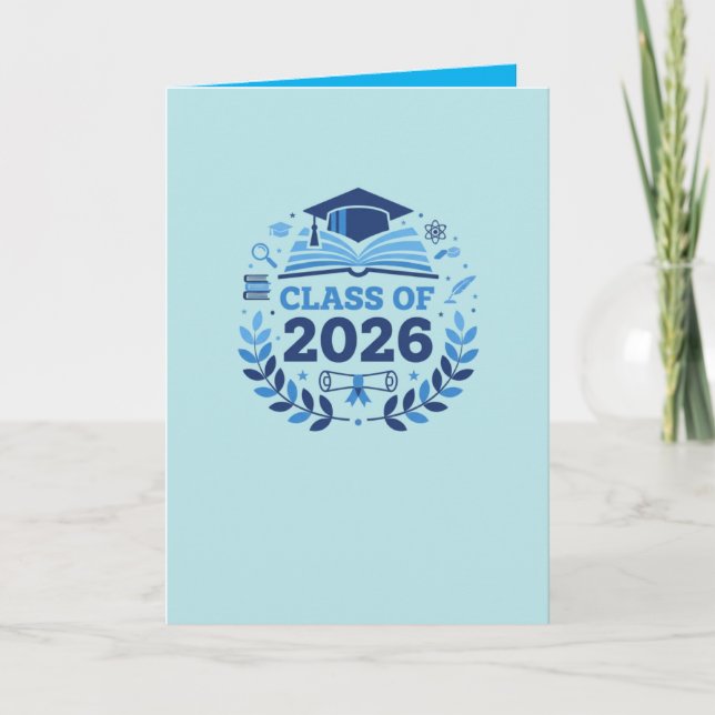 Graduation Motif Class of 2026 BlueTheme Blank Karte (Vorderseite)
