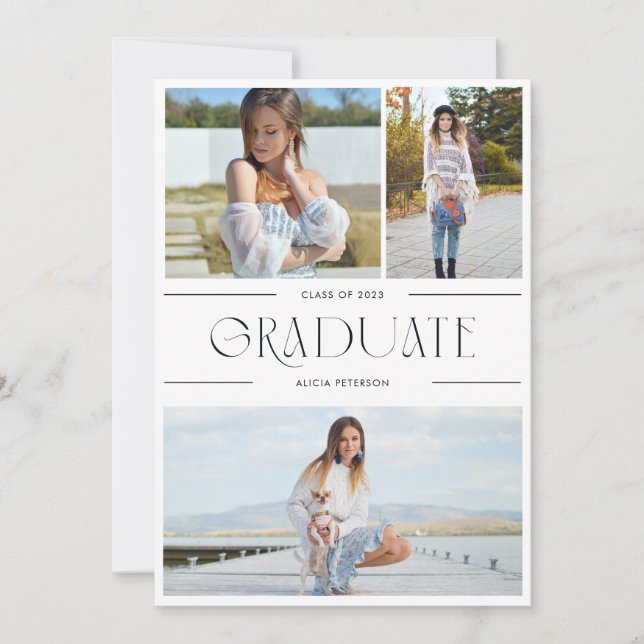 Graduation multi photo invitation grand fête noir (Devant)