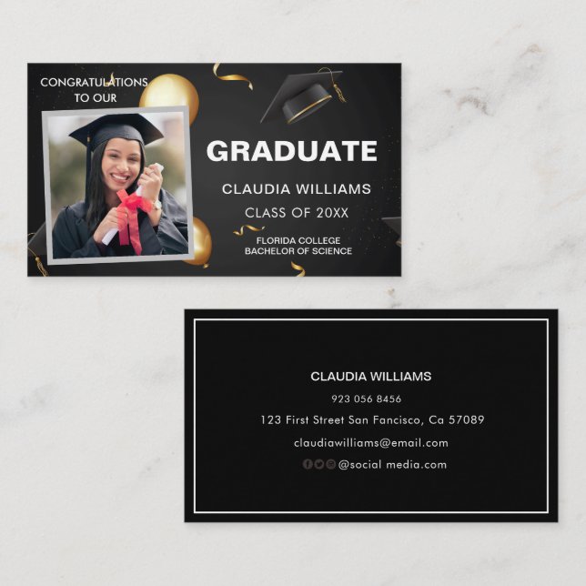 Graduation Name Card - Elegant Modern Insert Card Telefonnummerkarte (Vorne/Hinten)