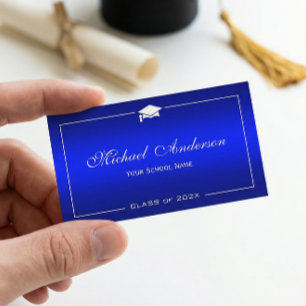 Graduation Name Card - Stylish Plain Blue Gradient Telefonnummerkarte