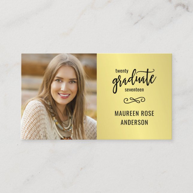 Graduation Name Grad Photo Faux Gold Foil Cards Telefonnummerkarte (Vorderseite)