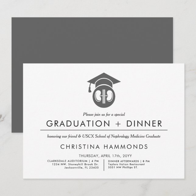 Graduation néphrologiste | Invitation minimaliste (Devant / Derrière)