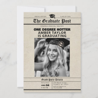 Graduation Newspaper “One Degree Hotter” Photo Einladung