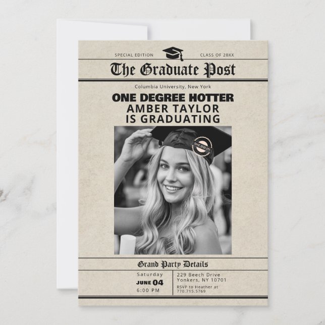 Graduation Newspaper “One Degree Hotter” Photo Einladung (Vorderseite)