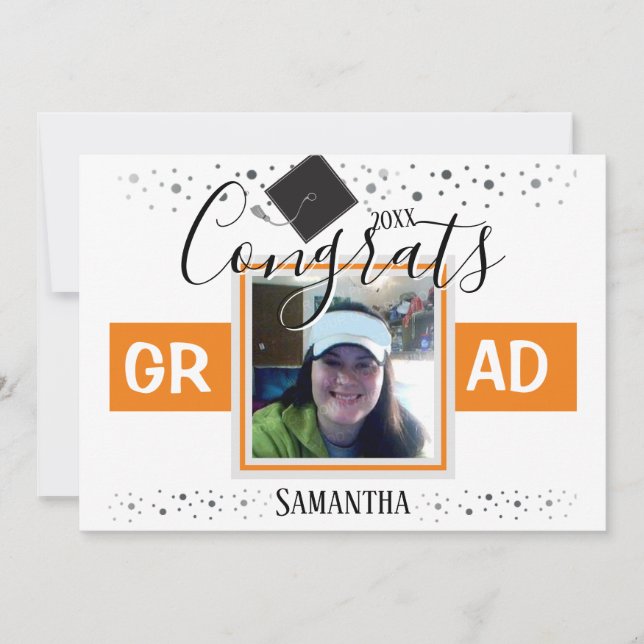 Graduation Orange simple carré photo Invitation (Devant)