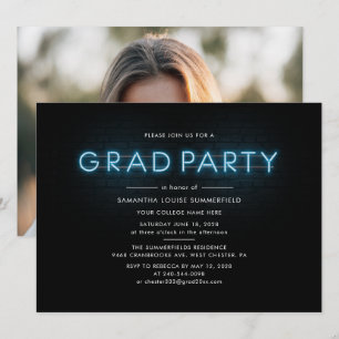 Graduation Party 2022 Foto Blue Neon Uni Grad Einladung