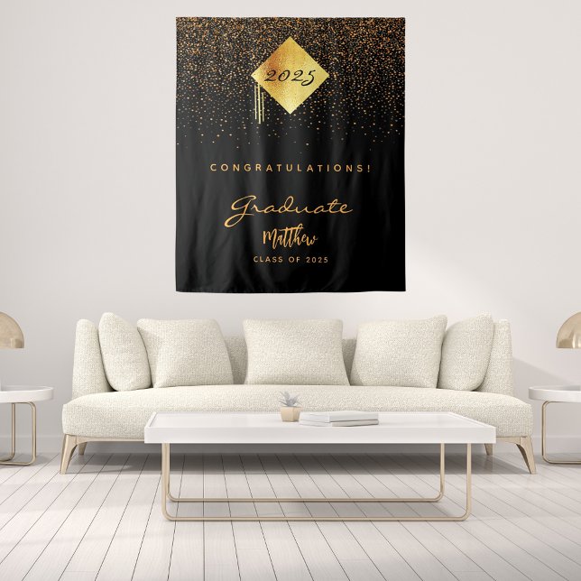 Graduation Party 2023 Schwarzes Gold Konfetti Abso Wandteppich (Von Creator hochgeladen)