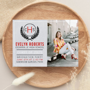 Graduation Party 2025 Monogramm Rot Einladung