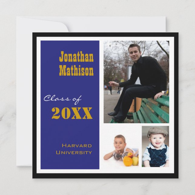 Graduation Party 3 Foto blauer Einladung (Vorderseite)