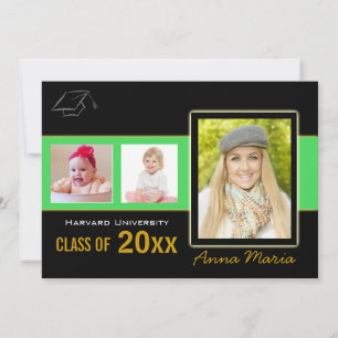 Graduation Party 3 Photos green Invitation