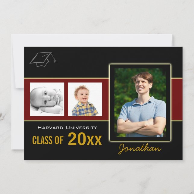 Graduation Party 3 Photos rouge Invitation (Devant)