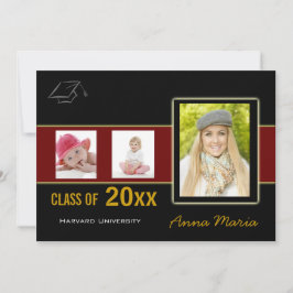 Graduation Party 3 Photos rouge Invitation