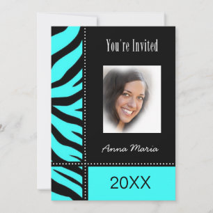 Graduation Party Aqua Zebra Invitation
