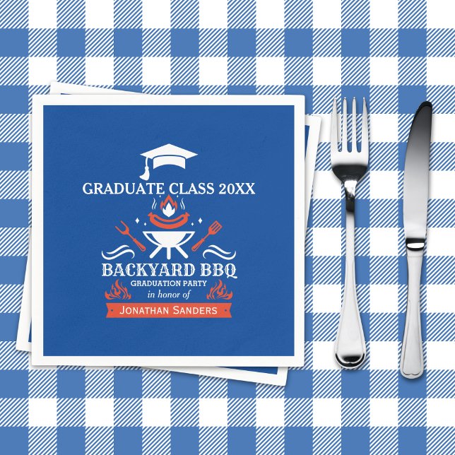 Graduation Party  BBQ Backyard Blue Serviette (Von Creator hochgeladen)