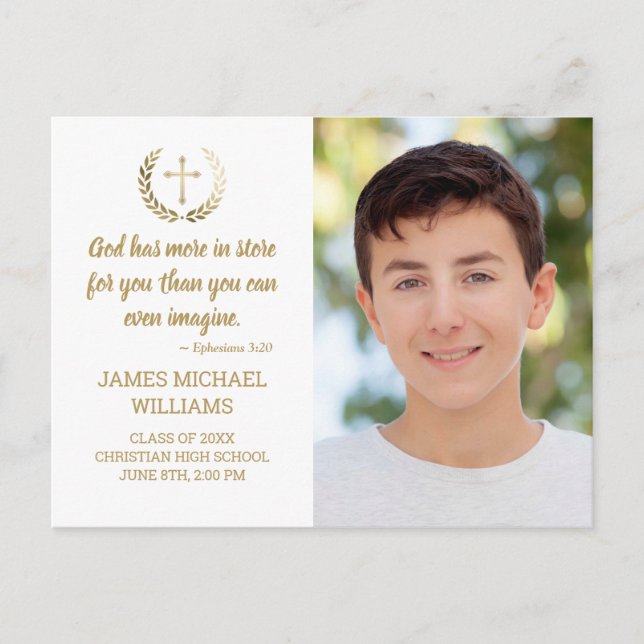 Graduation Party Bible Verse Foto White Gold Postkarte (Vorderseite)