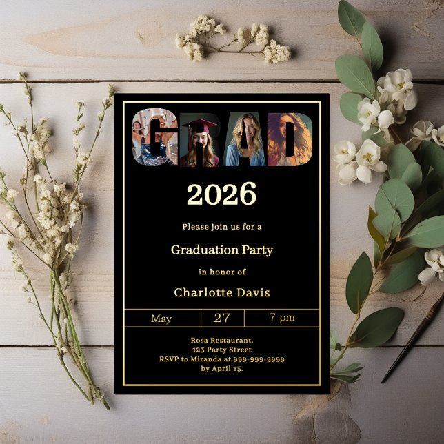 Graduation party black gold grad photo luxury folieneinladung (Von Creator hochgeladen)