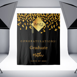 Graduation Party Black Gold Konfetti Absolvent 202 Wandteppich