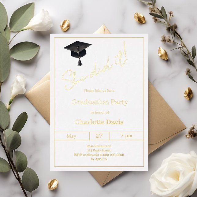 Graduation party black gold  luxury She did it Folieneinladung (Von Creator hochgeladen)