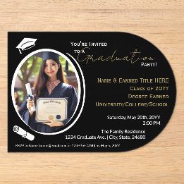 Graduation Party Black, White & Gold, Grad Foto Acryleinladungen