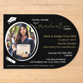 Graduation Party Black, White & Gold, Grad Foto Acryleinladungen
