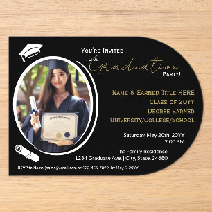 Graduation Party Black, White & Gold, Grad Foto Acryleinladungen