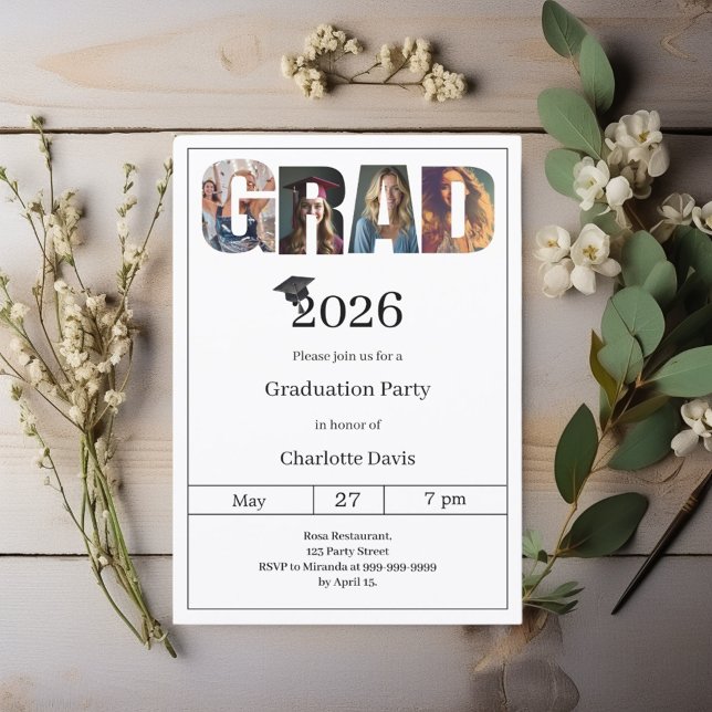 Graduation party black white grad photo einladung (Von Creator hochgeladen)