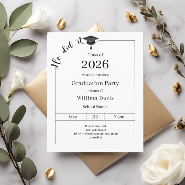 Graduation party black white He did it invitation (Von Creator hochgeladen)