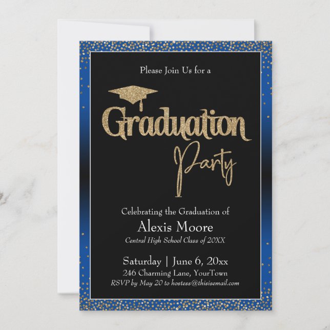 Graduation Party Blue Ombre Confetti Invitation (Devant)