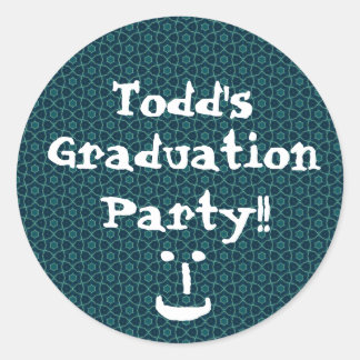 Graduation Party Blue und Aquamarine Muster Custom Runder Aufkleber