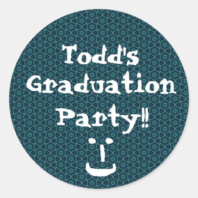 Graduation Party Blue und Aquamarine Muster Custom Runder Aufkleber (Vorderseite)