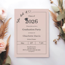 Graduation party blush pink neutral She did it