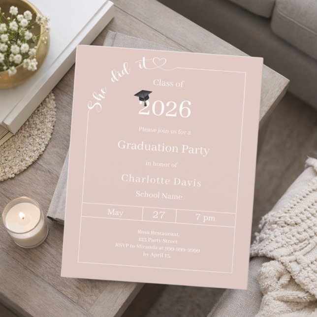Graduation party blush pink She did it invitation (Von Creator hochgeladen)