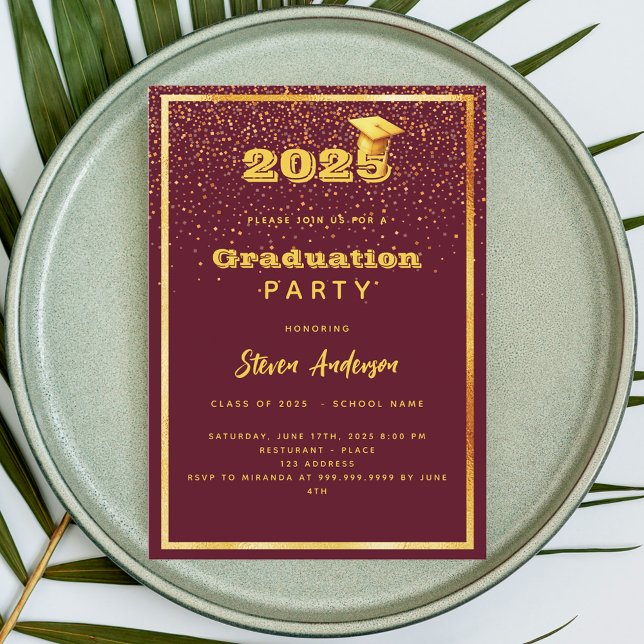 Graduation Party burgundy Gold 2025 Einladung (Von Creator hochgeladen)