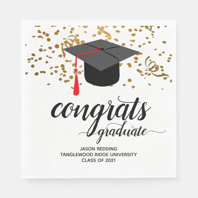 Graduation Party Class of 2021 Gold Glitzer Serviette (Vorderseite)