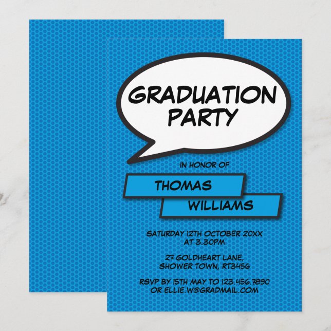 Graduation Party Class of 2022 Modern Blue Einladung (Vorne/Hinten)