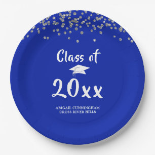 Graduation Party Class Royal Blue Silver Confetti Pappteller