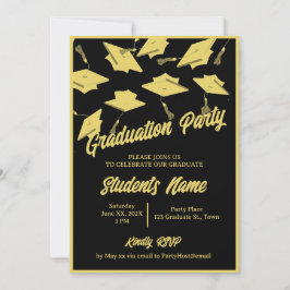 Graduation Party Foto Black and Gold Mortarboard Einladung