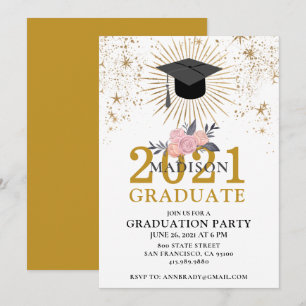Graduation Party Gold Class of 2021 Pink White Einladung