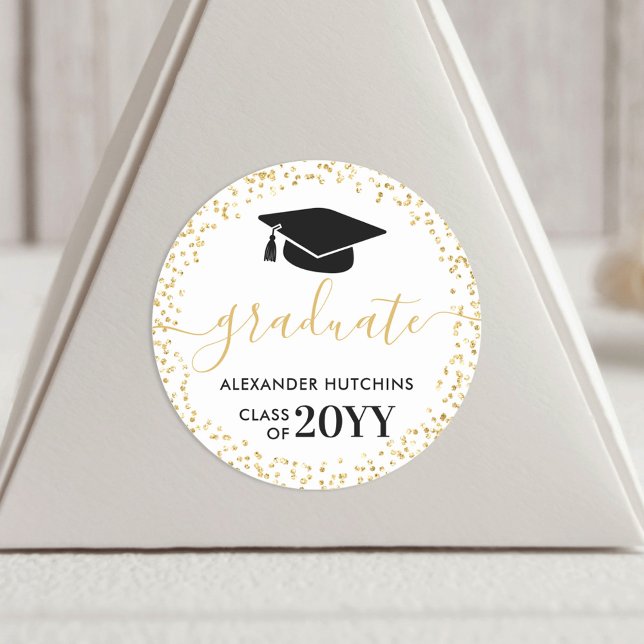 Graduation Party Gold Glitzer Confetti Runder Aufkleber (Von Creator hochgeladen)