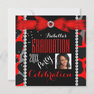 Graduation Party Grad Red Wild Animal Print Foto Einladung
