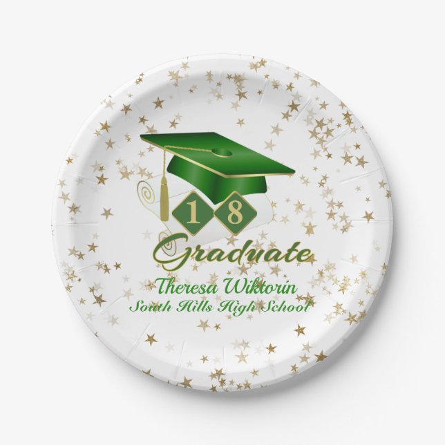 Graduation Party Green & Gold 20XX Pappteller (Vorderseite)