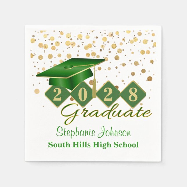 Graduation Party Green & Gold 20XX Serviette (Vorderseite)