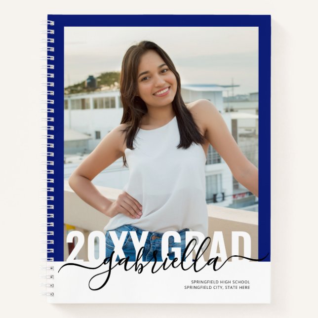 Graduation Party Guest Advice Book Modern Blue Notizbuch (Vorderseite)