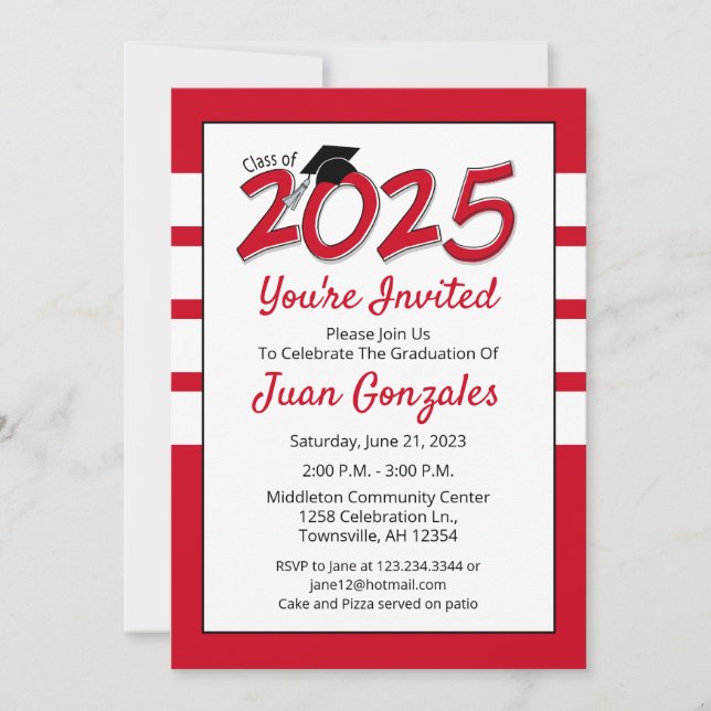 Graduation Party Invitation année 2023 rouge (Devant)