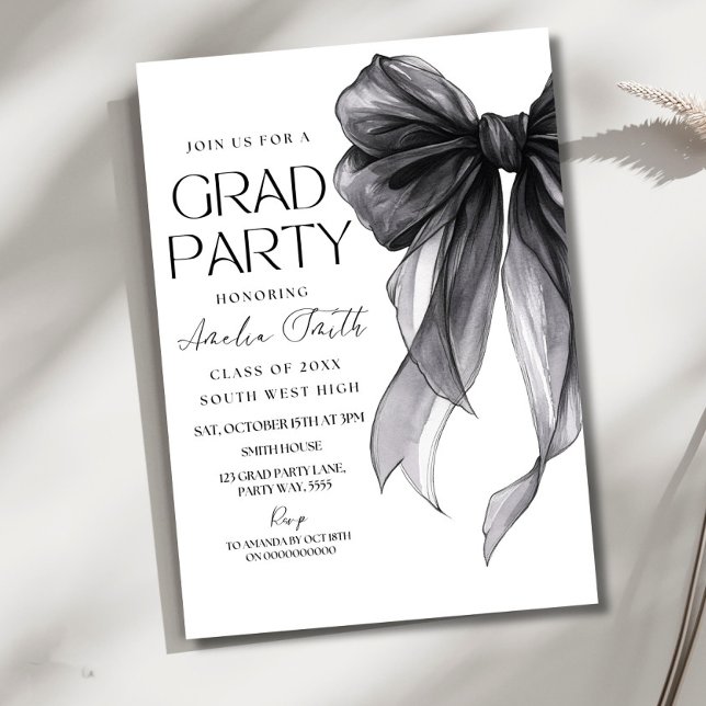Graduation Party Invitation Black Bow Graduation A Einladung (Von Creator hochgeladen)