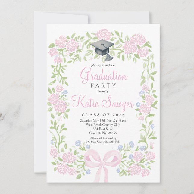 Graduation Party Invitation, Wildflower Graduation Einladung (Vorderseite)
