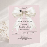 Graduation party ivory bow pink 2026 invitation<br><div class="desc">Celebrate your achievement with this elegant ivory bow graduation invitation. The design features a large, sophisticated satin ribbon adorned with delicate pearl strings and a subtle mortarboard icon. Dusty, blush pink background. It is the perfect choice for high school or college seniors looking for a feminine and chic announcement. 1...</div>
