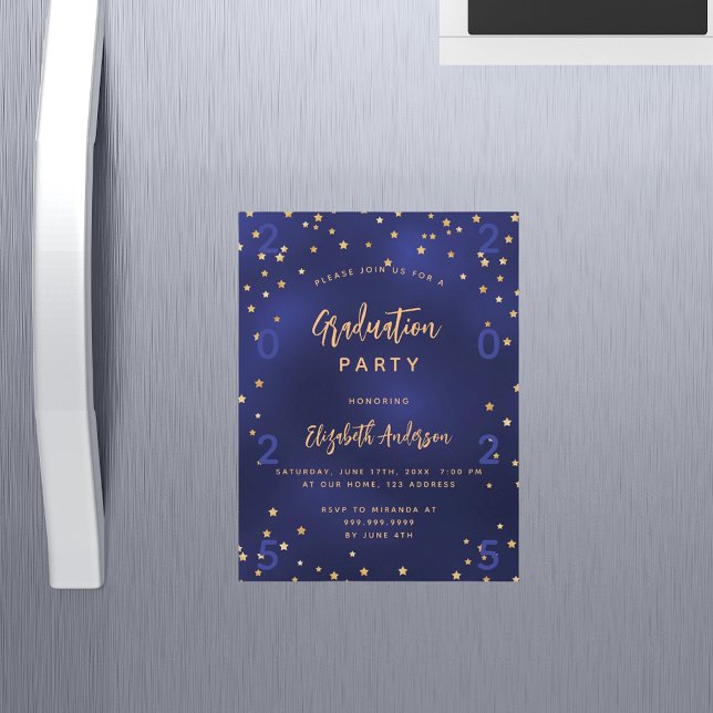 Graduation Party Marine blaue goldene Sterne Jahr  Magneteinladung (Von Creator hochgeladen)